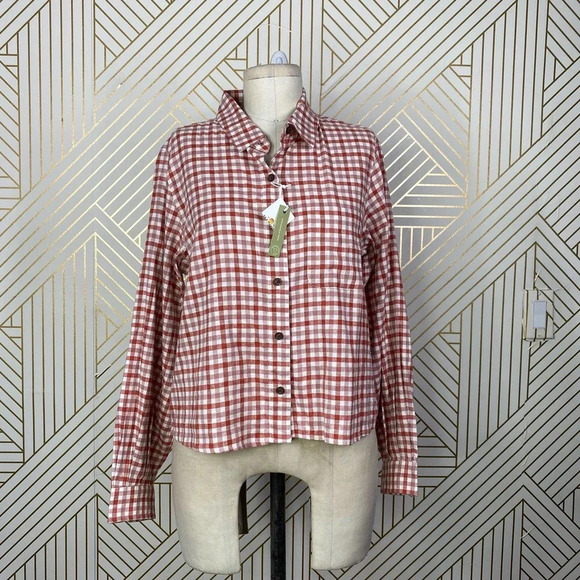 Marine Layer Madeline Relaxed‎ Crop Shirt in Red & White Plaid Size US Medium - Picture 2 of 12